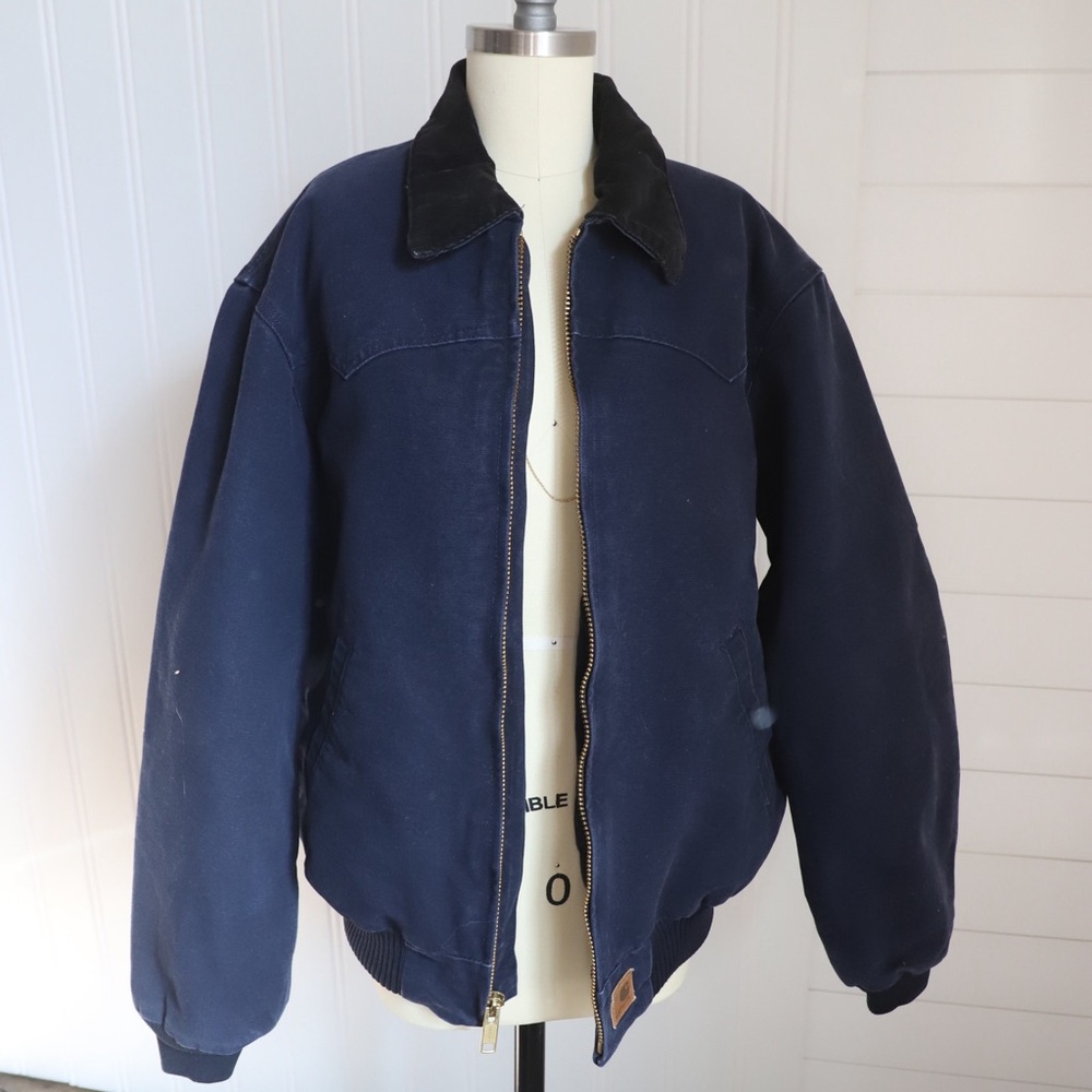 Carhartt Dark Blue Jacket with Black Collar